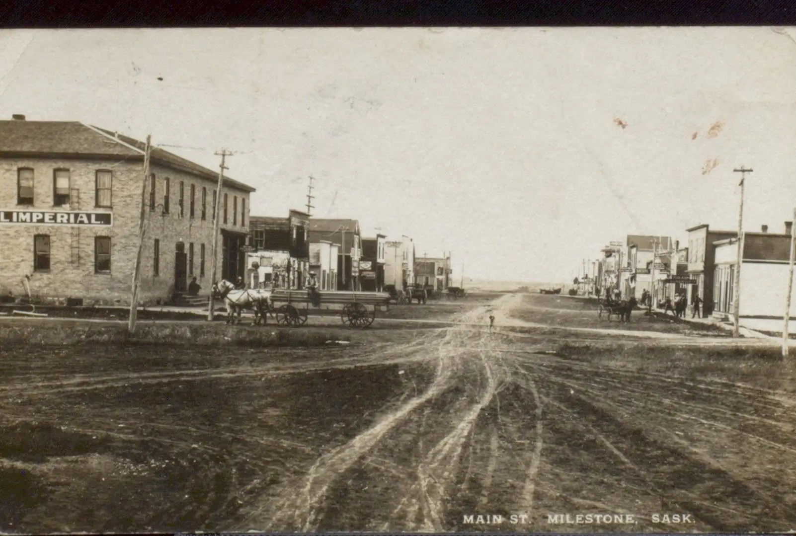 Main Street, Milestone, with the Imperial hotel and a horse-drawn wagon